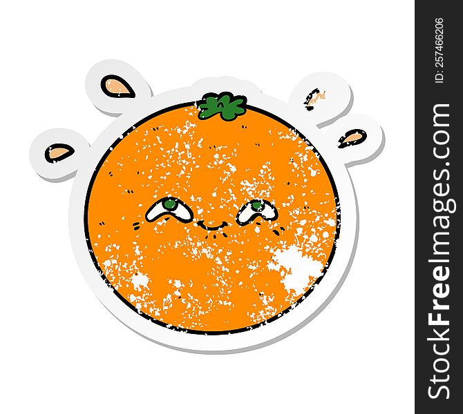 Distressed Sticker Of A Cartoon Orange