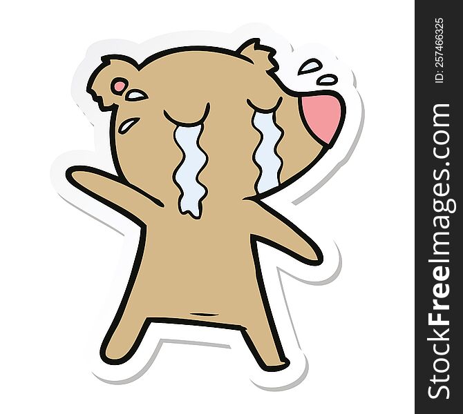 Sticker Of A Cartoon Crying Bear