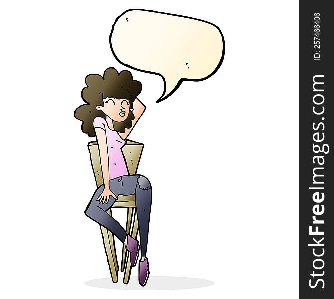 Cartoon Woman Posing On Chair With Speech Bubble