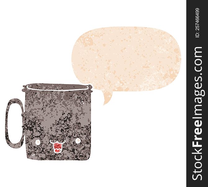 Cartoon Cup And Speech Bubble In Retro Textured Style
