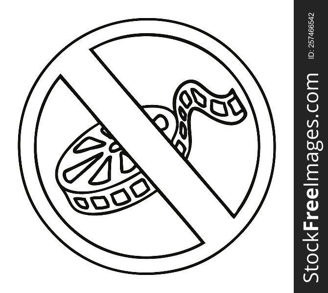 line drawing cartoon of a no movies sign