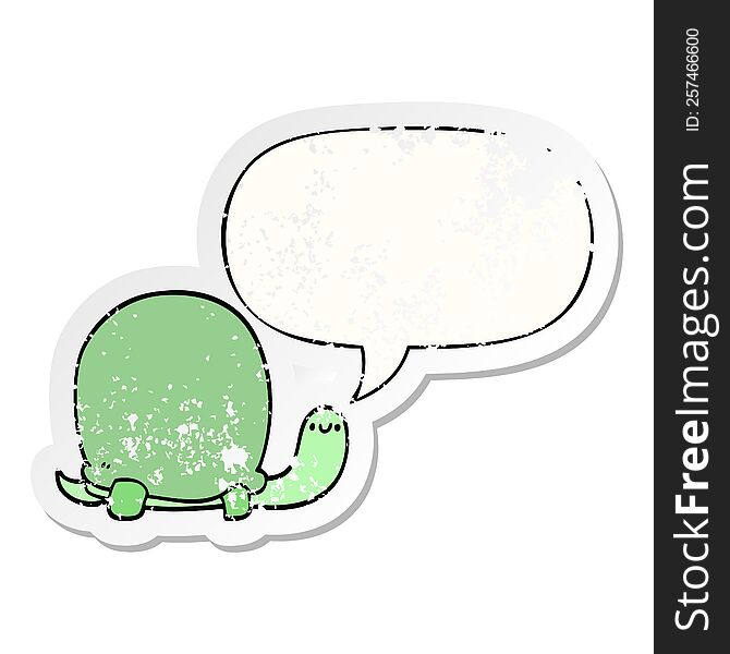 cute cartoon tortoise and speech bubble distressed sticker