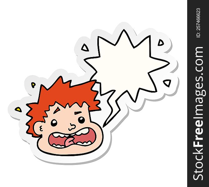 Cartoon Frightened Face And Speech Bubble Sticker
