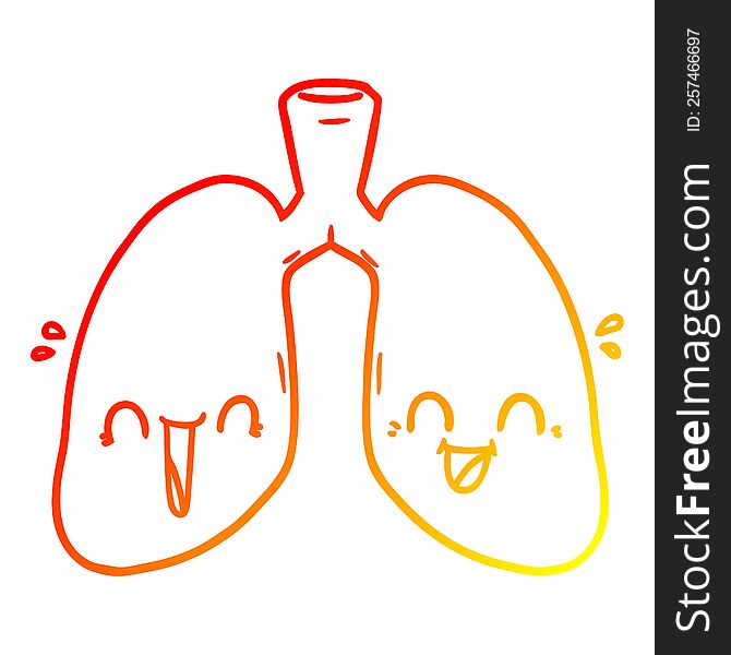warm gradient line drawing of a cartoon happy lungs