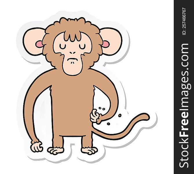 Sticker Of A Cartoon Monkey Scratching