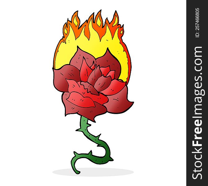 cartoon flaming rose tattoo