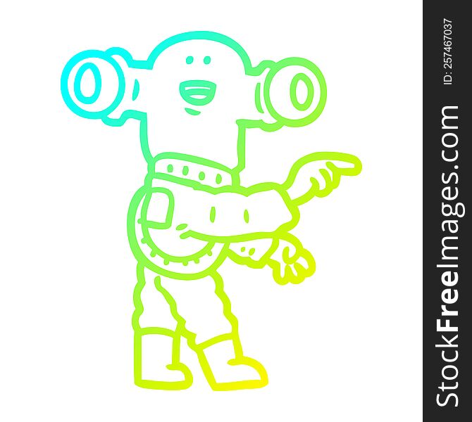 cold gradient line drawing of a friendly cartoon alien pointing