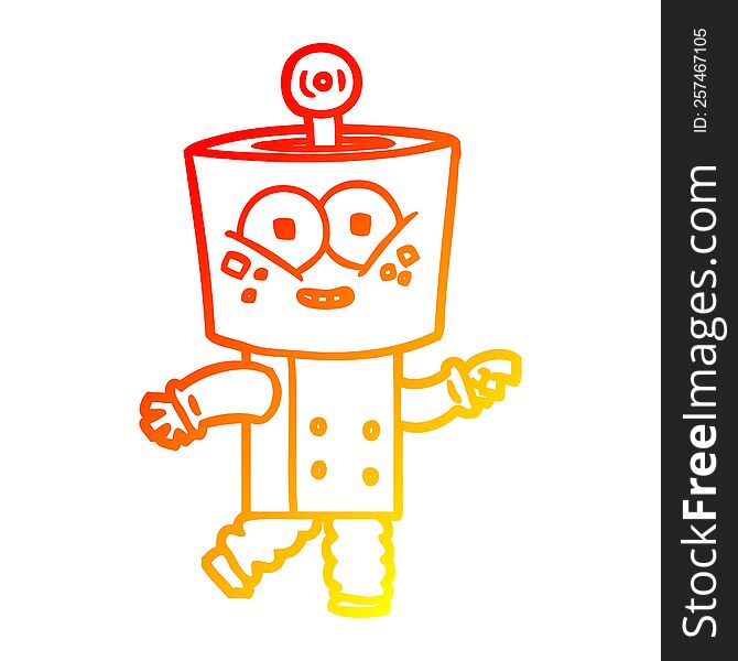 Warm Gradient Line Drawing Happy Cartoon Robot Pointing