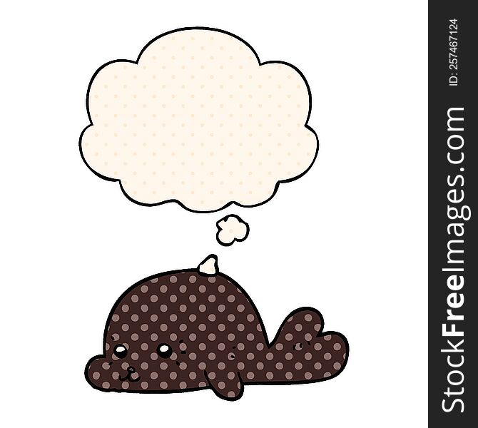 cartoon baby seal with thought bubble in comic book style