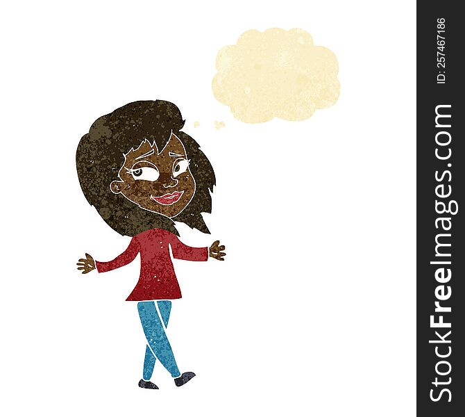stress free woman cartoon with thought bubble