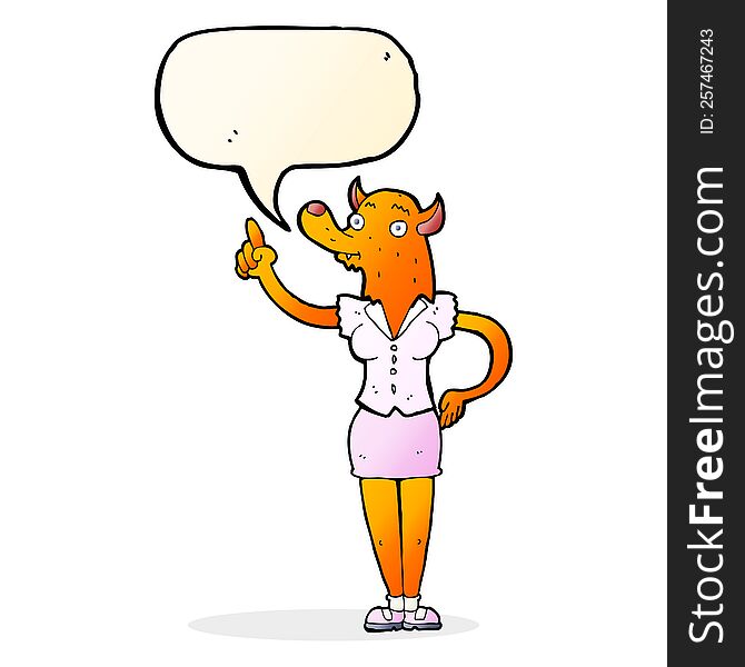 Cartoon Fox Woman With Idea With Speech Bubble