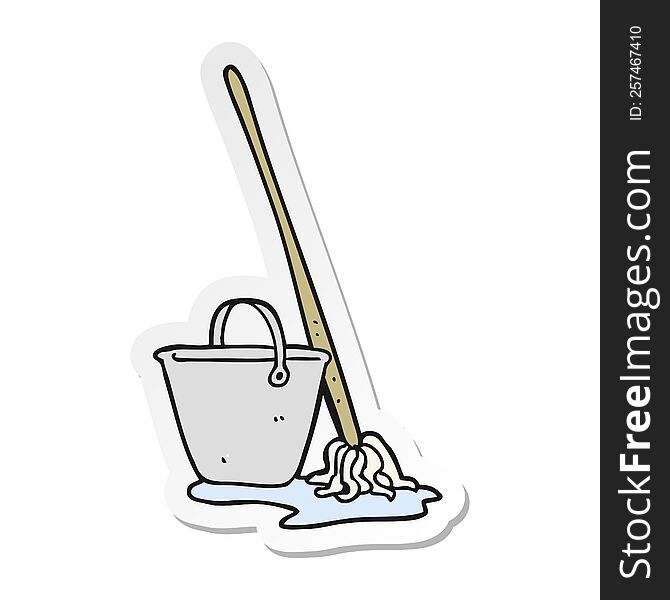 sticker of a cartoon mop and bucket