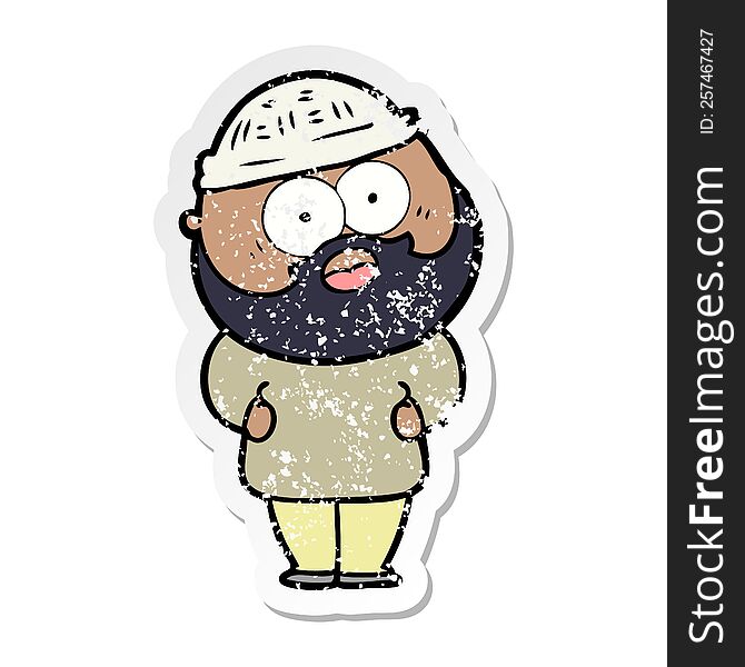 Distressed Sticker Of A Cartoon Surprised Bearded Man