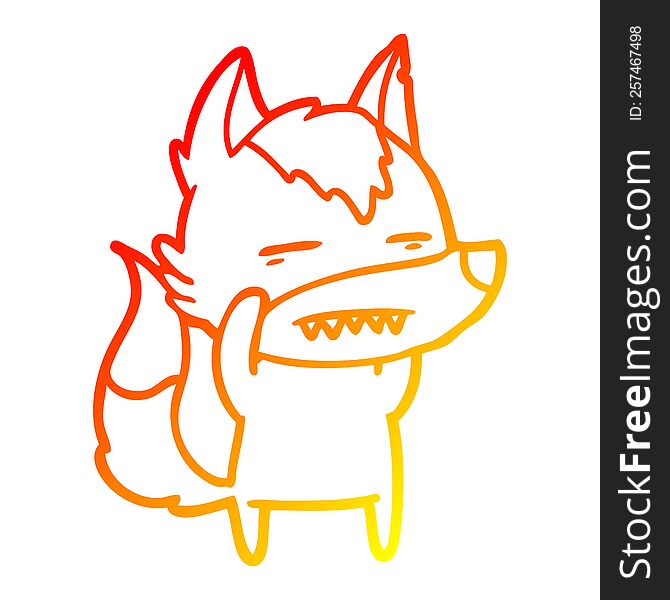 Warm Gradient Line Drawing Cartoon Wolf Showing Teeth