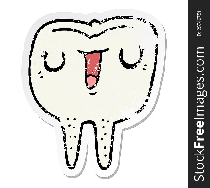distressed sticker of a cartoon happy tooth