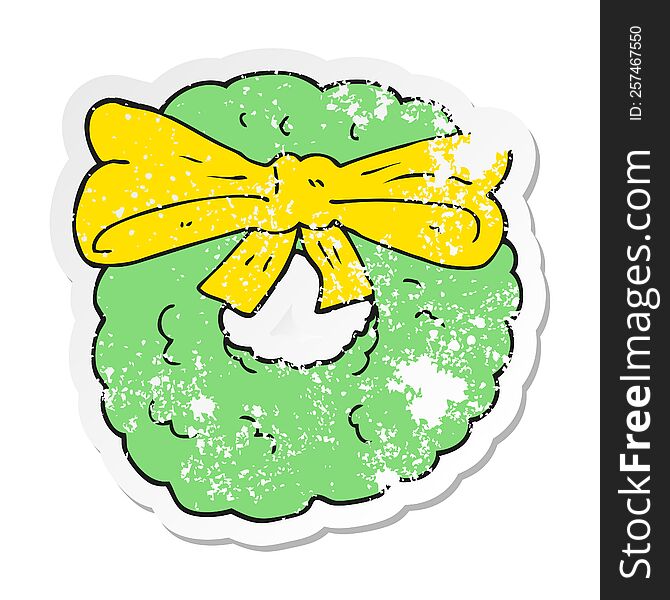 retro distressed sticker of a cartoon christmas wreath