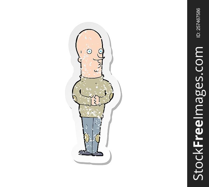 retro distressed sticker of a cartoon funny bald man