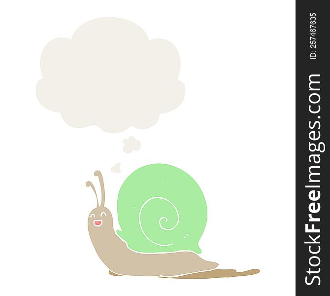 cartoon snail with thought bubble in retro style