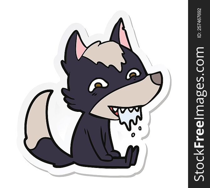 sticker of a cartoon hungry wolf sitting waiting