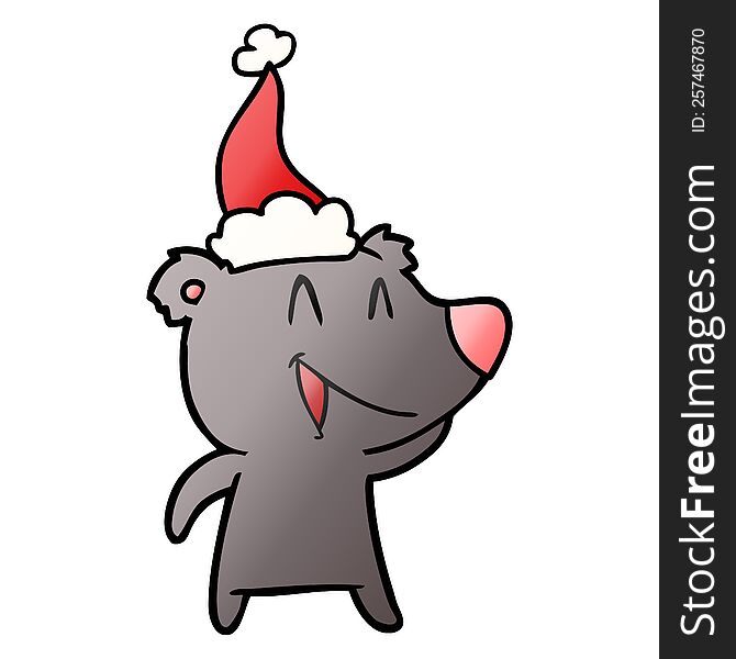 laughing bear hand drawn gradient cartoon of a wearing santa hat. laughing bear hand drawn gradient cartoon of a wearing santa hat