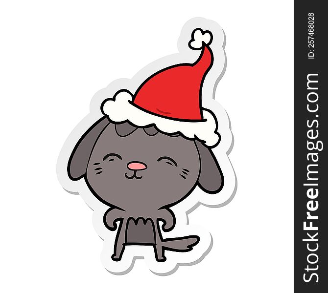 Happy Sticker Cartoon Of A Dog Wearing Santa Hat