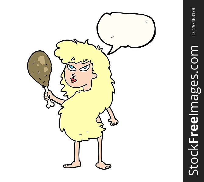 Speech Bubble Cartoon Cavewoman With Meat