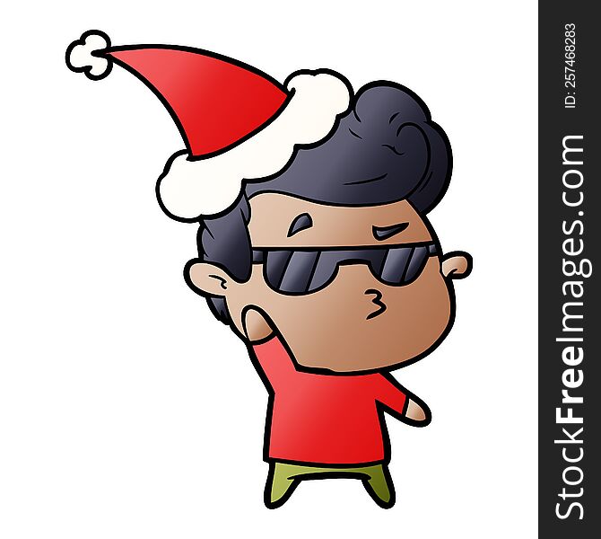 hand drawn gradient cartoon of a cool guy wearing santa hat