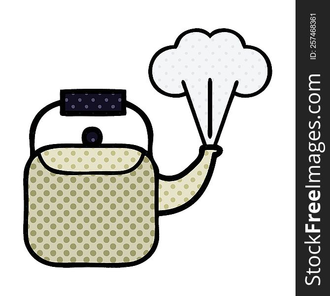 Comic Book Style Cartoon Steaming Kettle