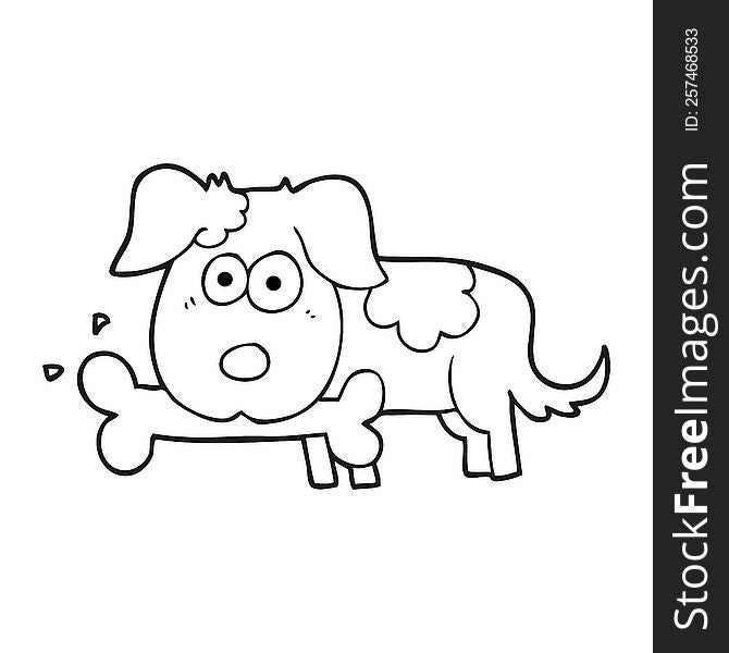 black and white cartoon dog with bone