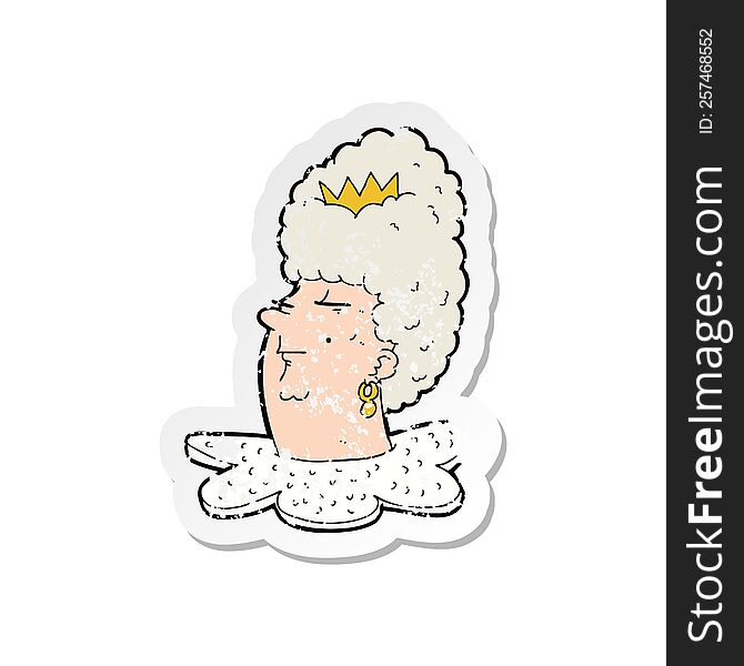 Retro Distressed Sticker Of A Cartoon Queens Head