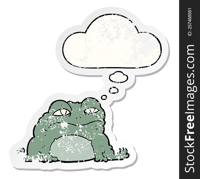 Cartoon Toad And Thought Bubble As A Distressed Worn Sticker