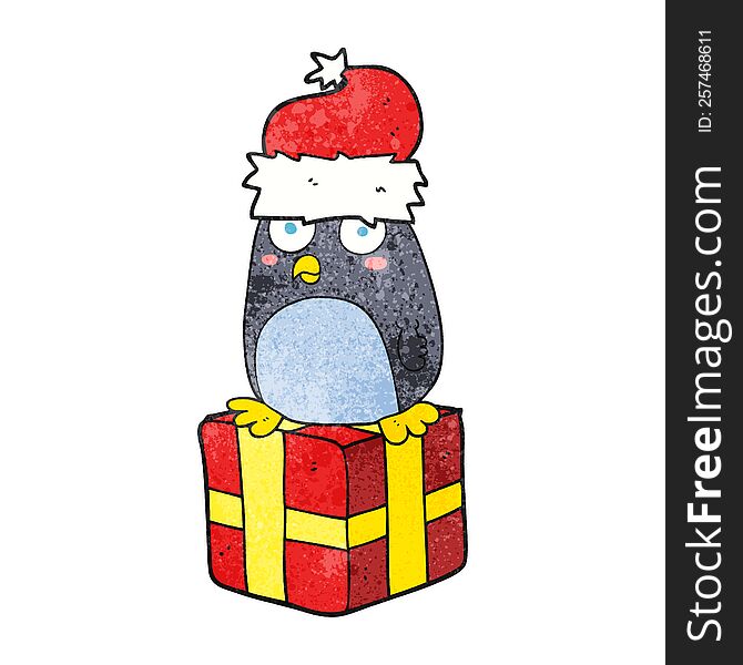 freehand textured cartoon christmas penguin