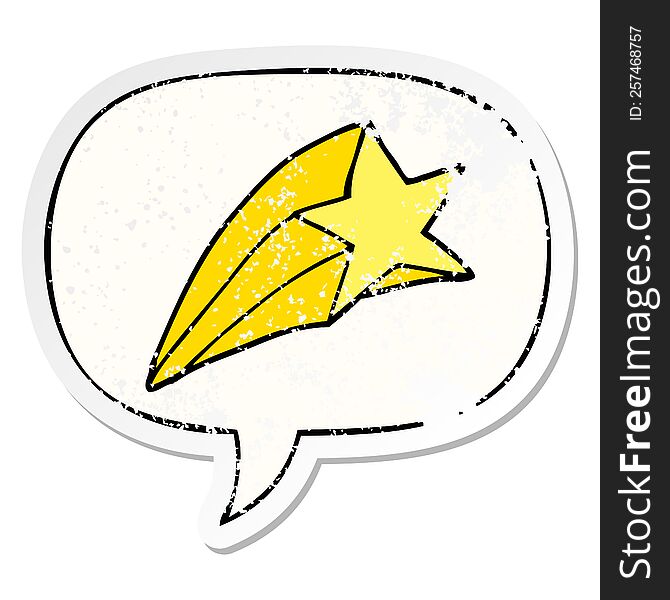 Cartoon Shooting Star And Speech Bubble Distressed Sticker