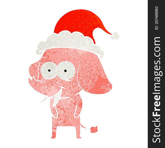 Happy Retro Cartoon Of A Elephant Wearing Santa Hat