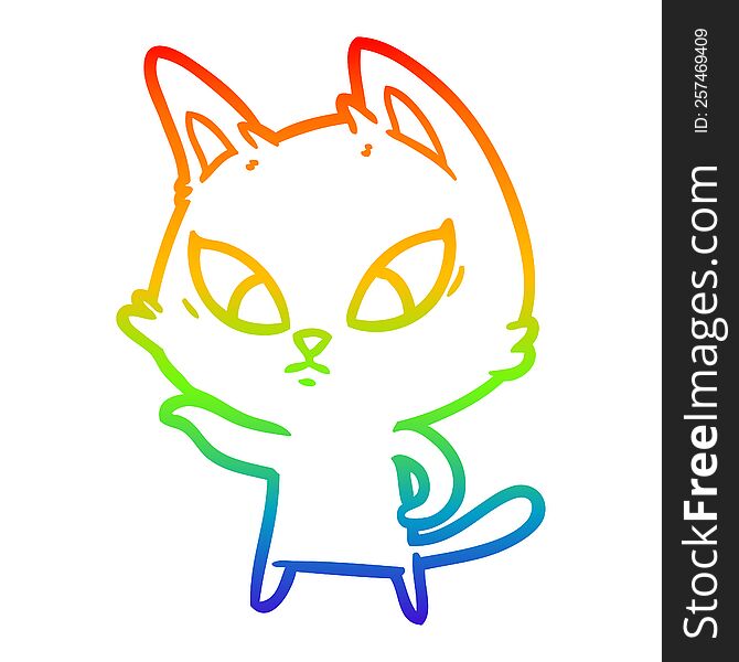 Rainbow Gradient Line Drawing Confused Cartoon Cat