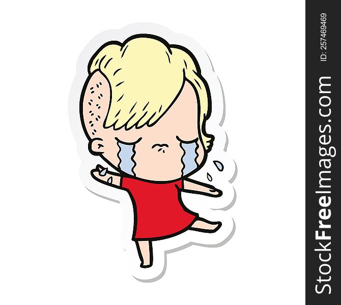 Sticker Of A Cartoon Crying Girl