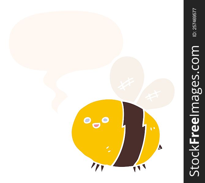 Cartoon Bee And Speech Bubble In Retro Style