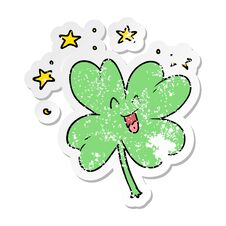 Distressed Sticker Of A Happy Cartoon Four Leaf Clover Royalty Free Stock Photography