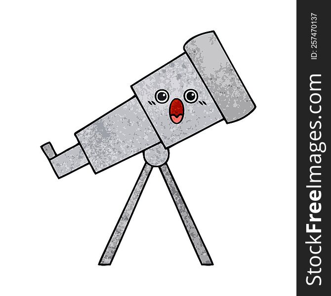 Retro Grunge Texture Cartoon Telescope