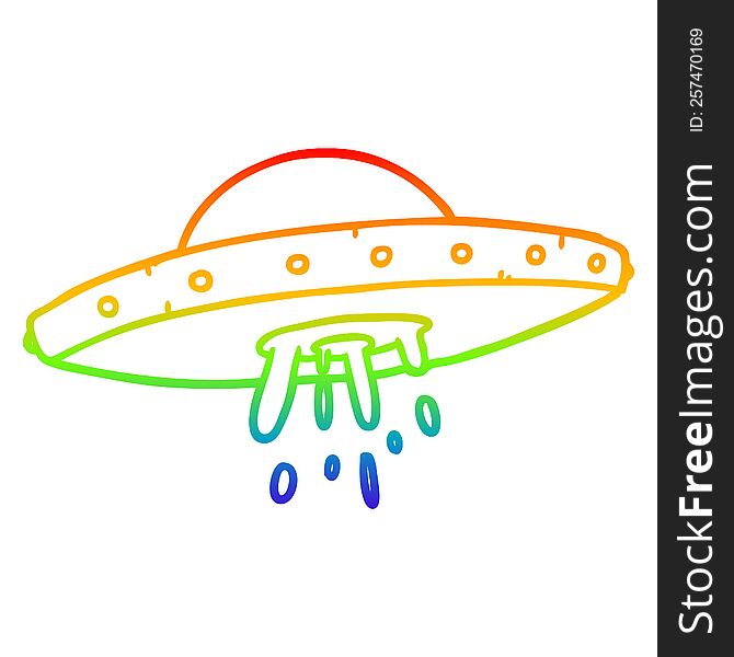 rainbow gradient line drawing of a flying UFO