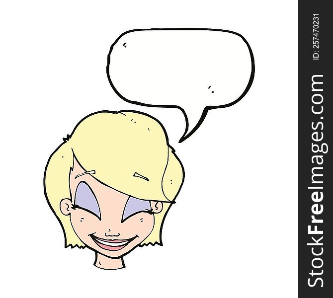 cartoon pretty female face with speech bubble