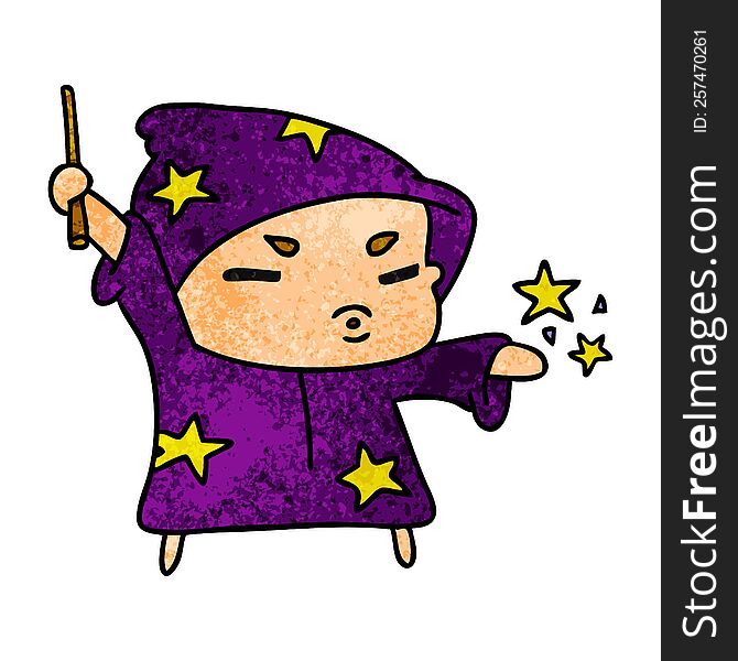 Textured Cartoon  Cute Kawaii Wizard Child