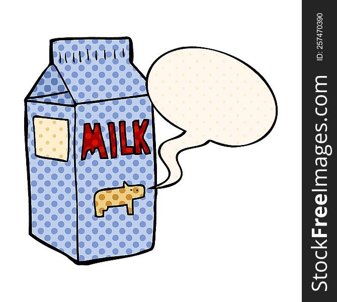 cartoon milk carton with speech bubble in comic book style