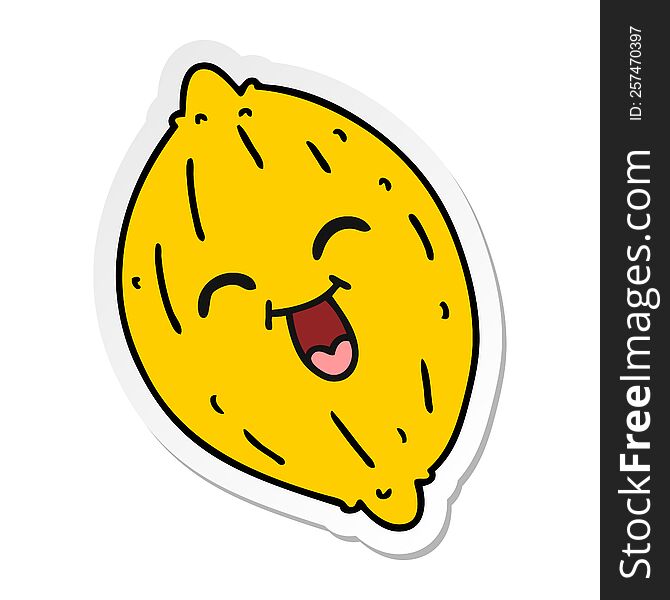 freehand drawn sticker cartoon of a happy lemon