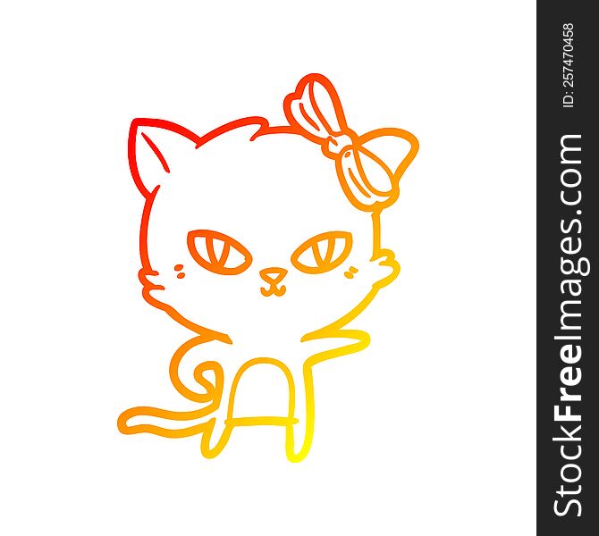 Warm Gradient Line Drawing Cute Cartoon Cat