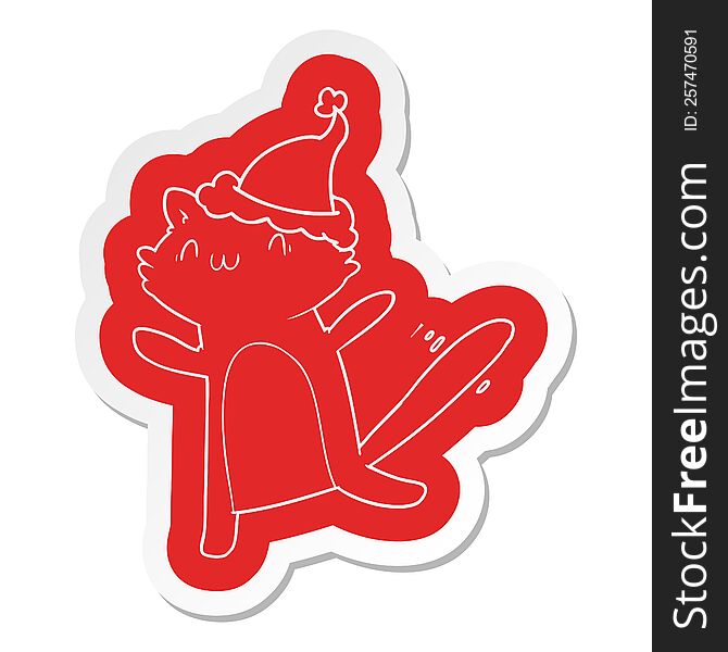 Cartoon  Sticker Of A Dancing Cat Wearing Santa Hat