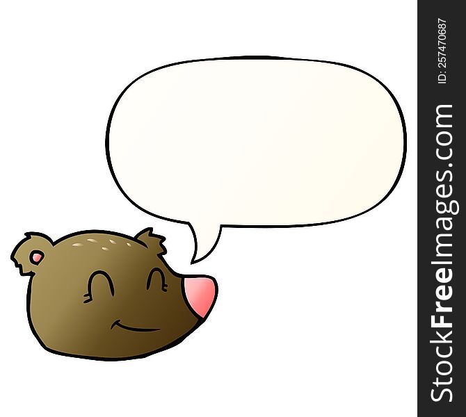 cartoon happy bear face with speech bubble in smooth gradient style