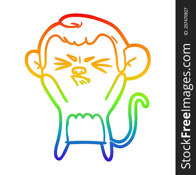 rainbow gradient line drawing cartoon angry monkey