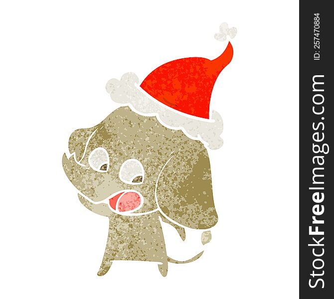 Cute Retro Cartoon Of A Elephant Wearing Santa Hat