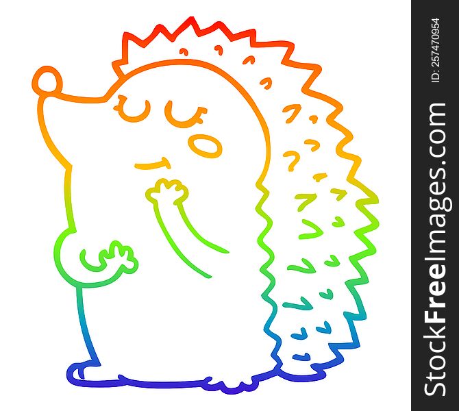 Rainbow Gradient Line Drawing Cute Cartoon Hedgehog